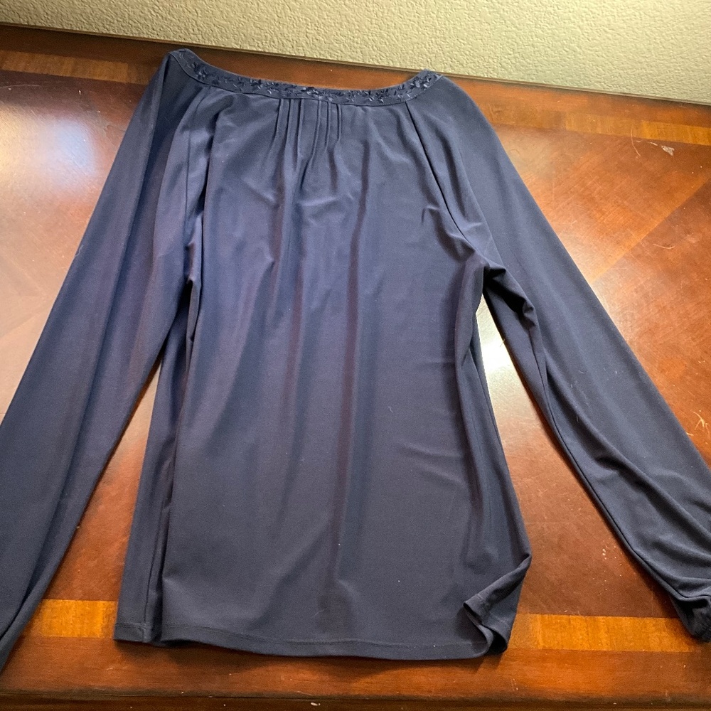 Dark Periwinkle, long sleeve slinky top from White House Black Market. Elegant. - Picture 6 of 9